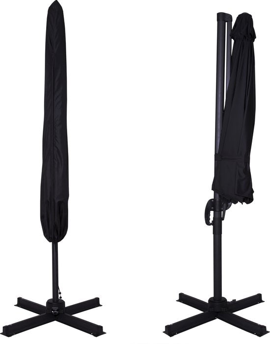VONROC Premium Zweefparasol Bardolino Ø300cm – Incl. kruisvoet & beschermhoes – Ronde parasol – 360 ° Draaibaar - Kantelbaar – UV werend doek - Zwart