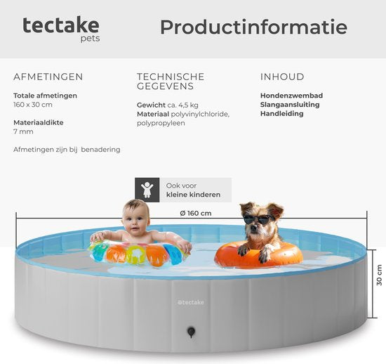 tectake® Hondenzwembad - Hondenpool- Zwembad voor honden - Ballenbak - Opvouwbaar - ⌀160 cm - Extra stevig - Eenvoudig te vullen en te legen