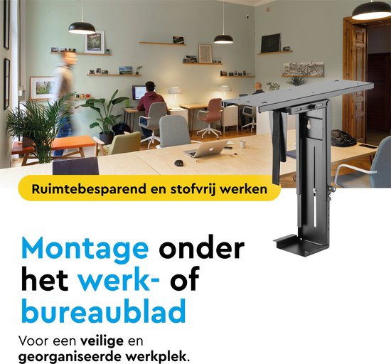 BRASQ Universele CPU Houder Zwart - Verstelbare CPU-standaard - Kabelmanagement - 360 graden draaibaar - Draagkracht 10 KG