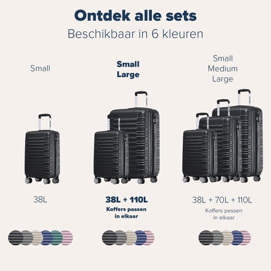 TRVLMORE Kofferset - 2 Delig - 38L Handbagage + 110L Ruimbagage - Lichtgewicht - Trolley - Reiskoffer Set - Zwart