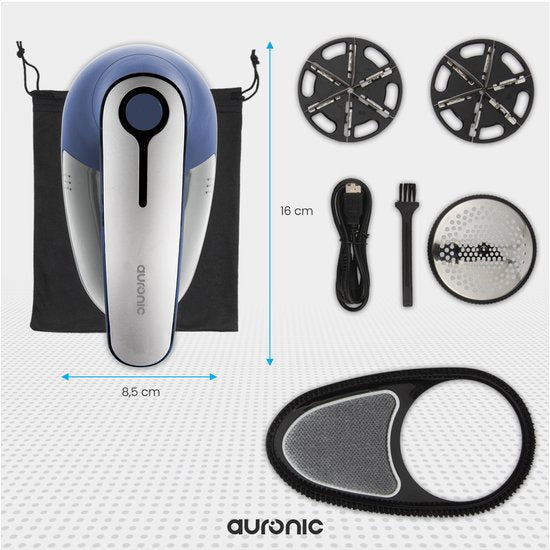 Auronic Elektrische Pluizenverwijderaar - Draadloze Ontpiller - Accuduur 60 minuten - Pluizentondeuse - 2 Extra Opzetstukken - Blauw