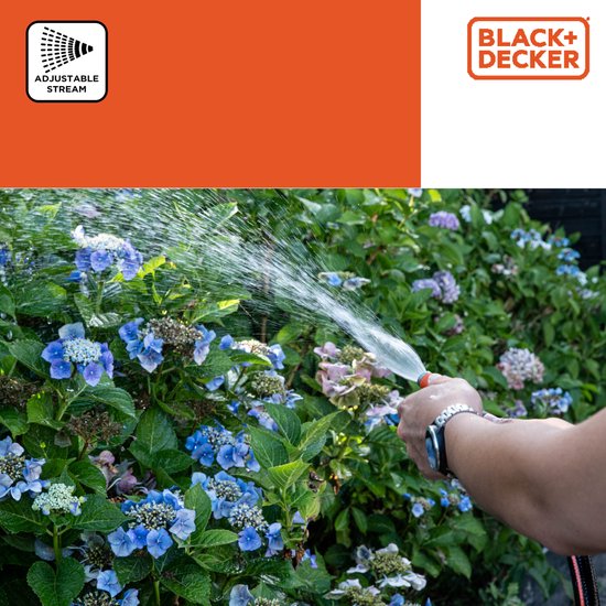 BLACK+DECKER Aanpasbare Sproeikop - Spuitpistool voor Tuinslang - Aanpasbare Waterstroom - 12 x 3,5 x 3,5 CM - Oranje/Zwart