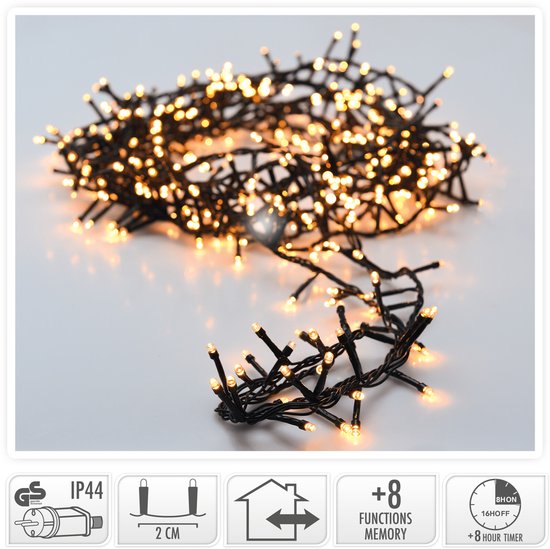 Microcluster - Kerstverlichting - 1800 led- 36m- warm wit- Timer- Lichtfuncties - Buiten en Binnen