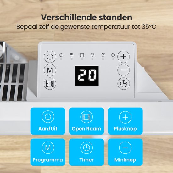 Auronic Convectorkachel - 1000W - Elektrische Verwarming - 3 Standen - Metalen Paneelverwarming - Vrijstaand - Wielen - Wit