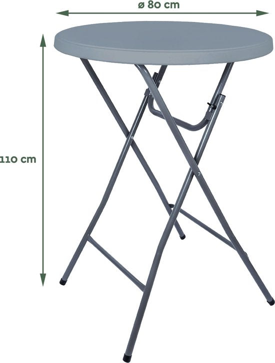 BRASQ Statafel Grijs ø80 x 110 cm - Bartafel - Vouwtafel - Inklapbaar van kunststof en metaal voor binnen en buiten