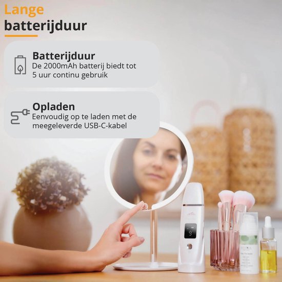 ETA Fenité Make Up Spiegel met Verlichting – 90° Kantelbaar en Oplaadbaar via USB-C – Lichtkleur Instelbaar – Ø 17,8 cm – Wit