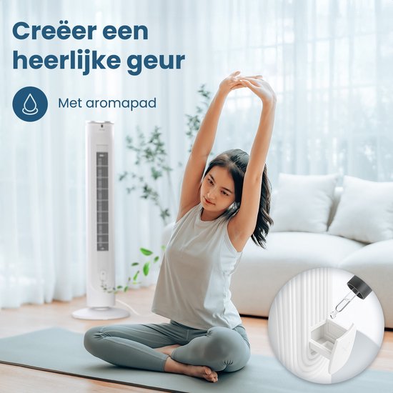 Auronic Torenventilator - Vloerventilator - Luchtkoeler - Ventilator Staand - 105 CM - 5 Snelheden - Met Afstandsbediening - Stille Ventilator - Fan - 45 dB - Wit