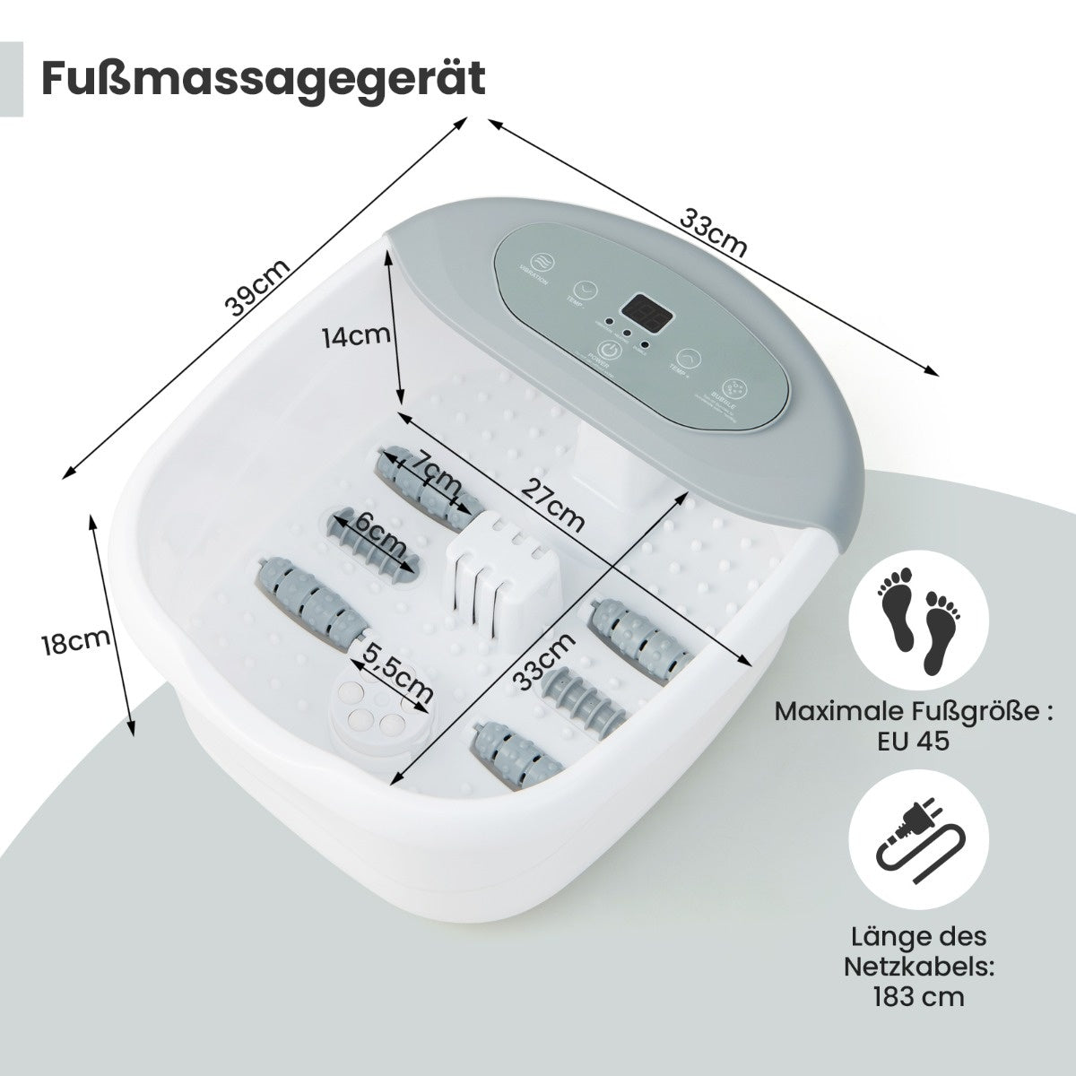Coast voetmassage apparaat voetbadbadbad met verwijderbare pedicure steen 1 uur automatische uitschakelen grijs