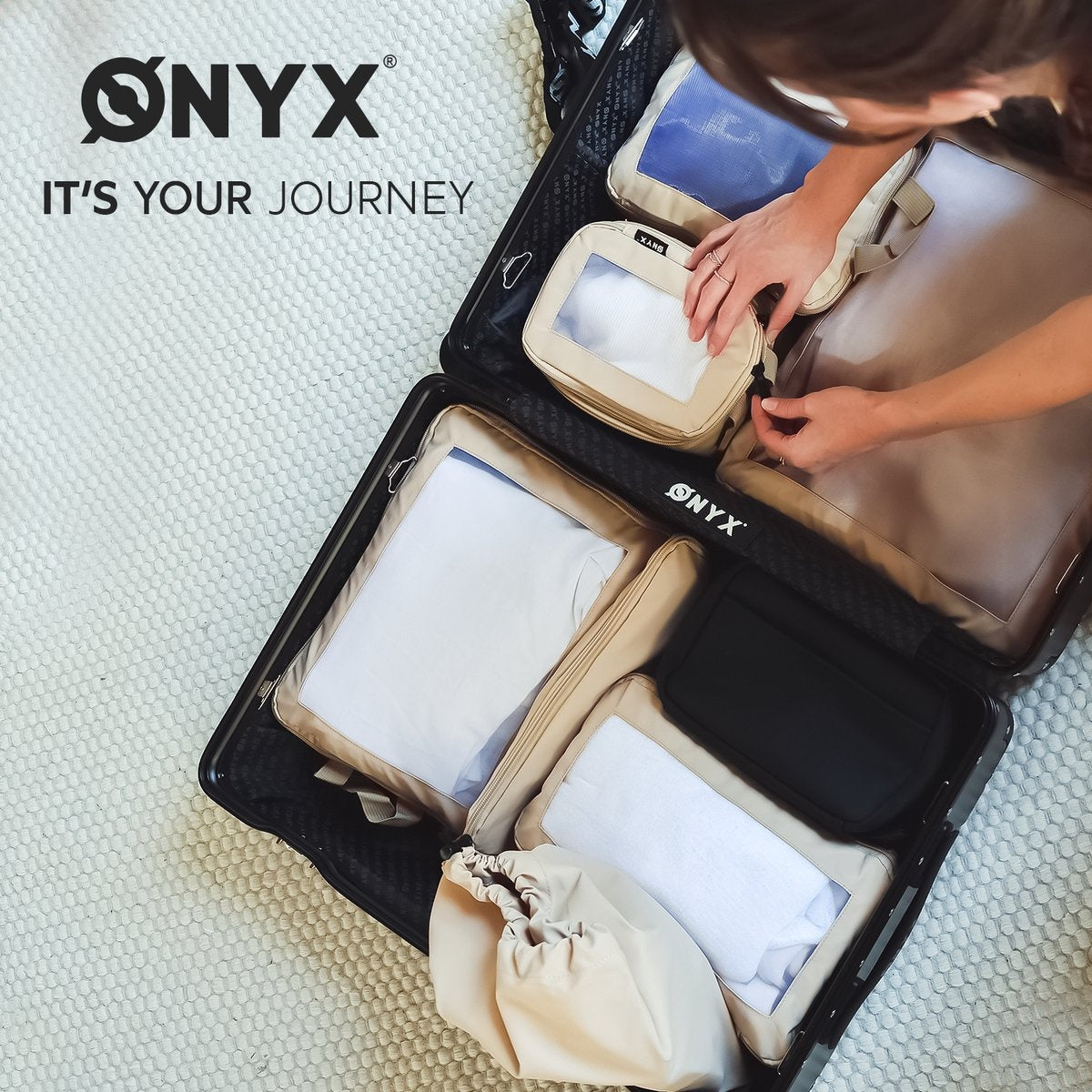 ONYX Compressie Packing Cubes - 7 stuks - Koffer Organizer Set - Compressie rits - Voor koffers en tassen - Bagage & Backpack Compression - Beige