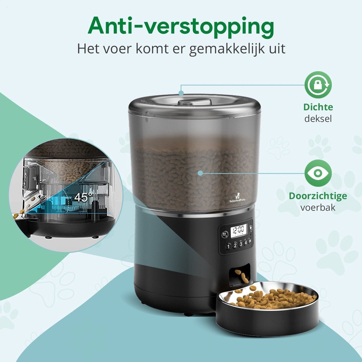 Automatische voerbak kat en hond 4L - Voerautomaat kat - Zwart - Inclusief Nederlandse Handleiding