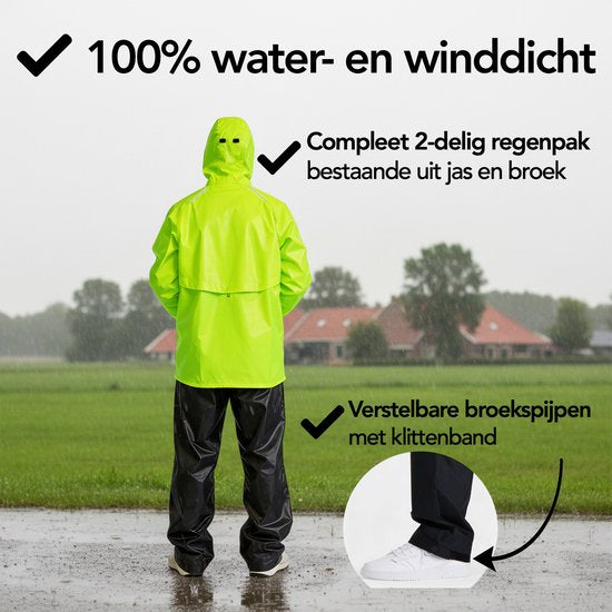 Infinity Goods Regenpak Nikki - Dames & Heren - Maat XXXL - Waterdicht & Ademend - Reflecterend - Fluo Geel