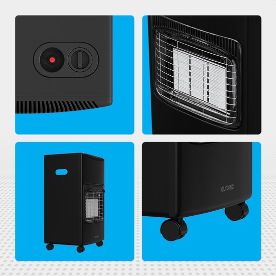 Auronic Mobiele Gaskachel - met Wieltjes - tot 60 m² - 4100W Gas Heater - Inclusief Gasdrukregelaar en Gasslang - Zwart