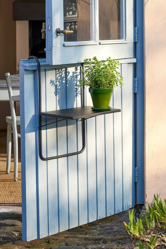 Mica Decorations Seatle Hangtafel Balkon - Tafeltje Buiten - Plateau voor Balkon - 57,5 x 38 cm - Metaal - Zwart