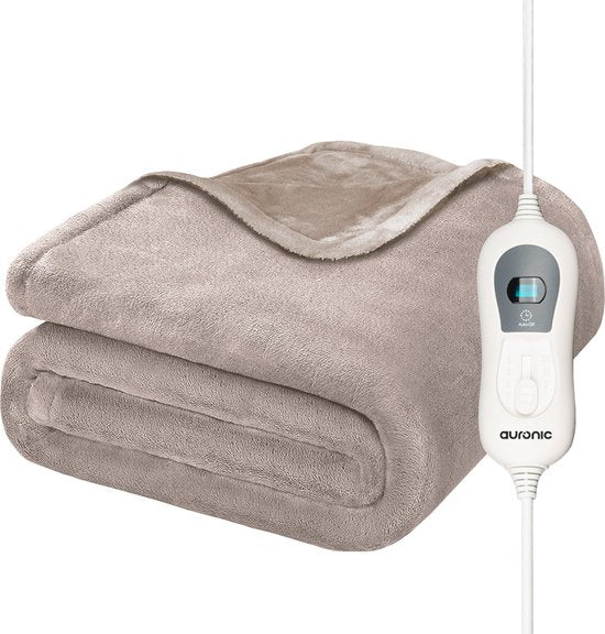 Auronic Elektrische Warmtedeken - Bovendeken - 2 Persoons - 3 Warmtestanden - Met Timer - 200 x 180 cm - Taupe