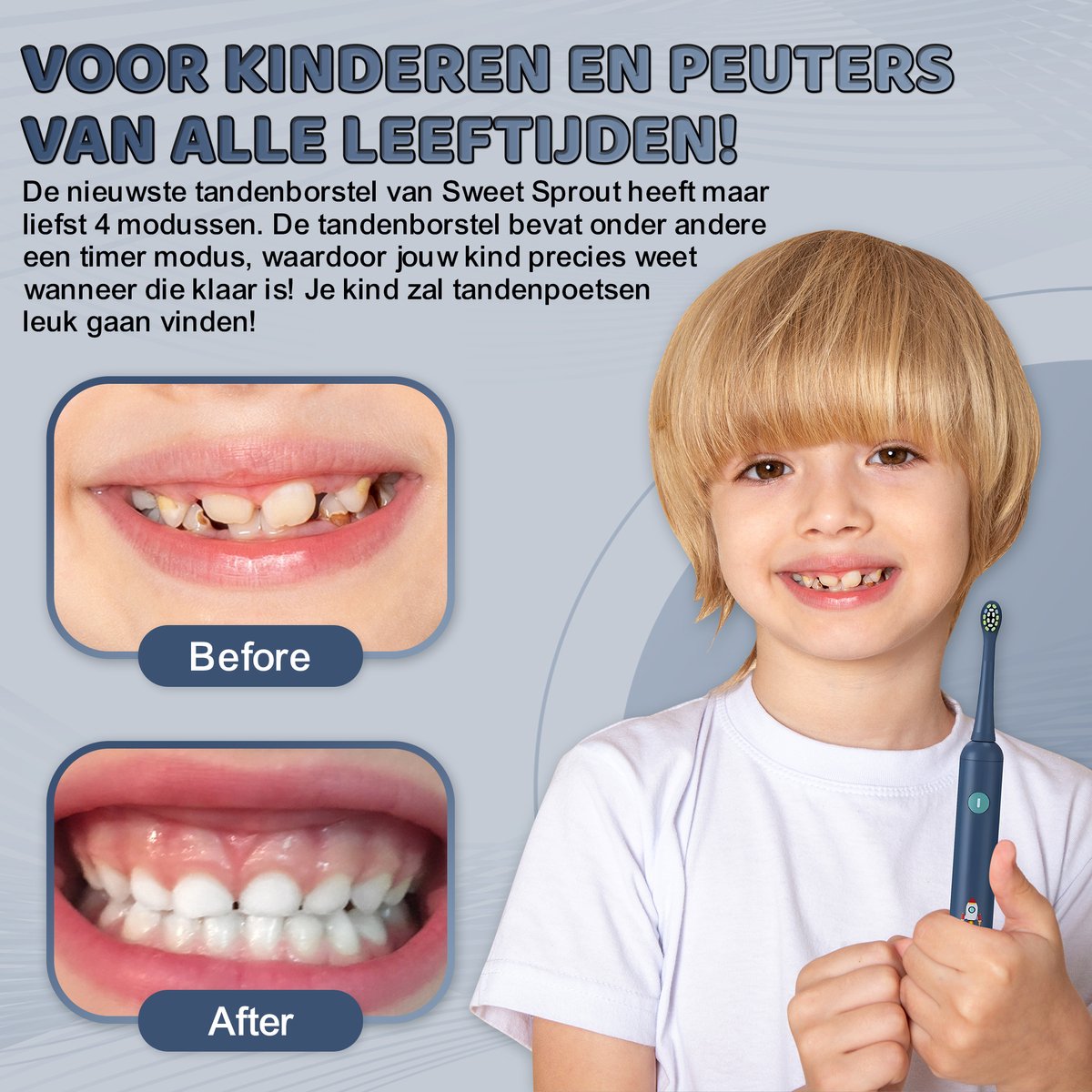 Sweet Sprout Sonische Elektrische Tandenborstel Kinderen - Baby en Peuter - Inclusief 3 opzetstukken en timer - 0 t/m 4 jaar