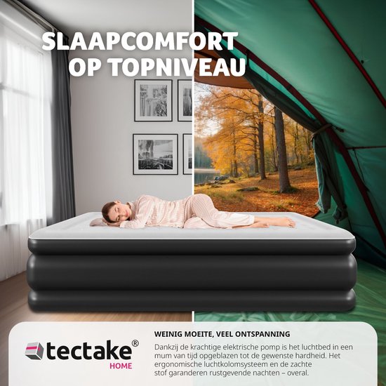tectake® - Opblaasbaar matras AirDreams met elektrische pomp - Inclusief draagtas met koordsluiting - Waterafstotend - Slaapkamer - Camping - Logeerbed - Afmeting (LxBxH) 200 x 148 x 44 cm