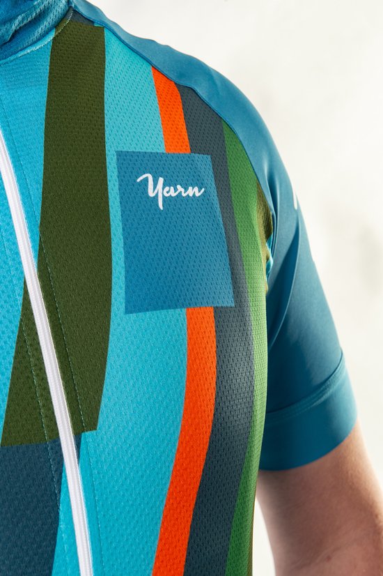 Wielershirt korte mouw Lines blauw - XL