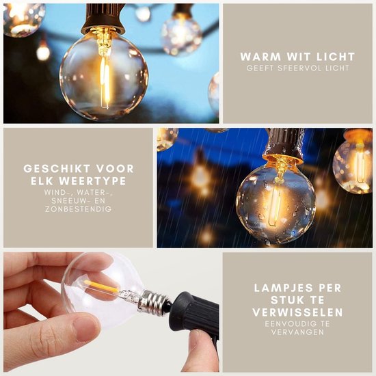 a sunny day Lichtsnoer buiten - Lichtslinger - Inclusief 25 XL Led lampen voor buiten - 7,5 meter - Prikkabel - Lichtsnoer binnen - Prikkabel binnen - Lichtsnoer tuin - Warm wit licht