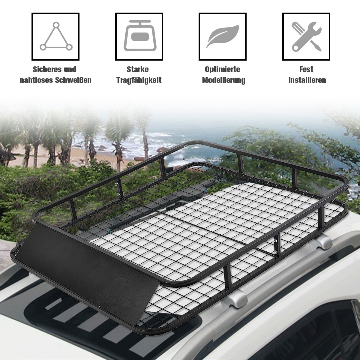 Coast Universal Dak Rack Car Bagage Rack Roof Basket gemaakt van staal 122,5 x 102 x 15 cm zwart