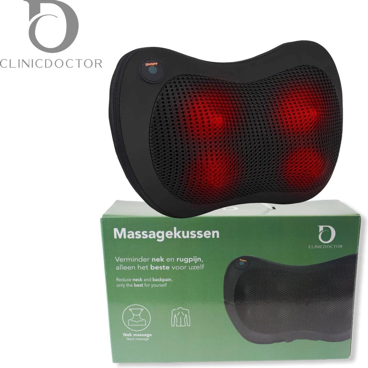Auronic Shiatsu Massage Kussen - Elektrisch Nek en Rug Apparaat - met Warmte Functie – Zwart