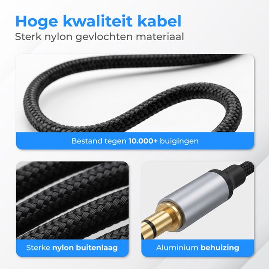 Nuvance AUX naar USB C - AUX Kabel USB C - 1 Meter - USB C naar AUX - Gevlochten Nylon - USB C AUX - USB C naar Jack
