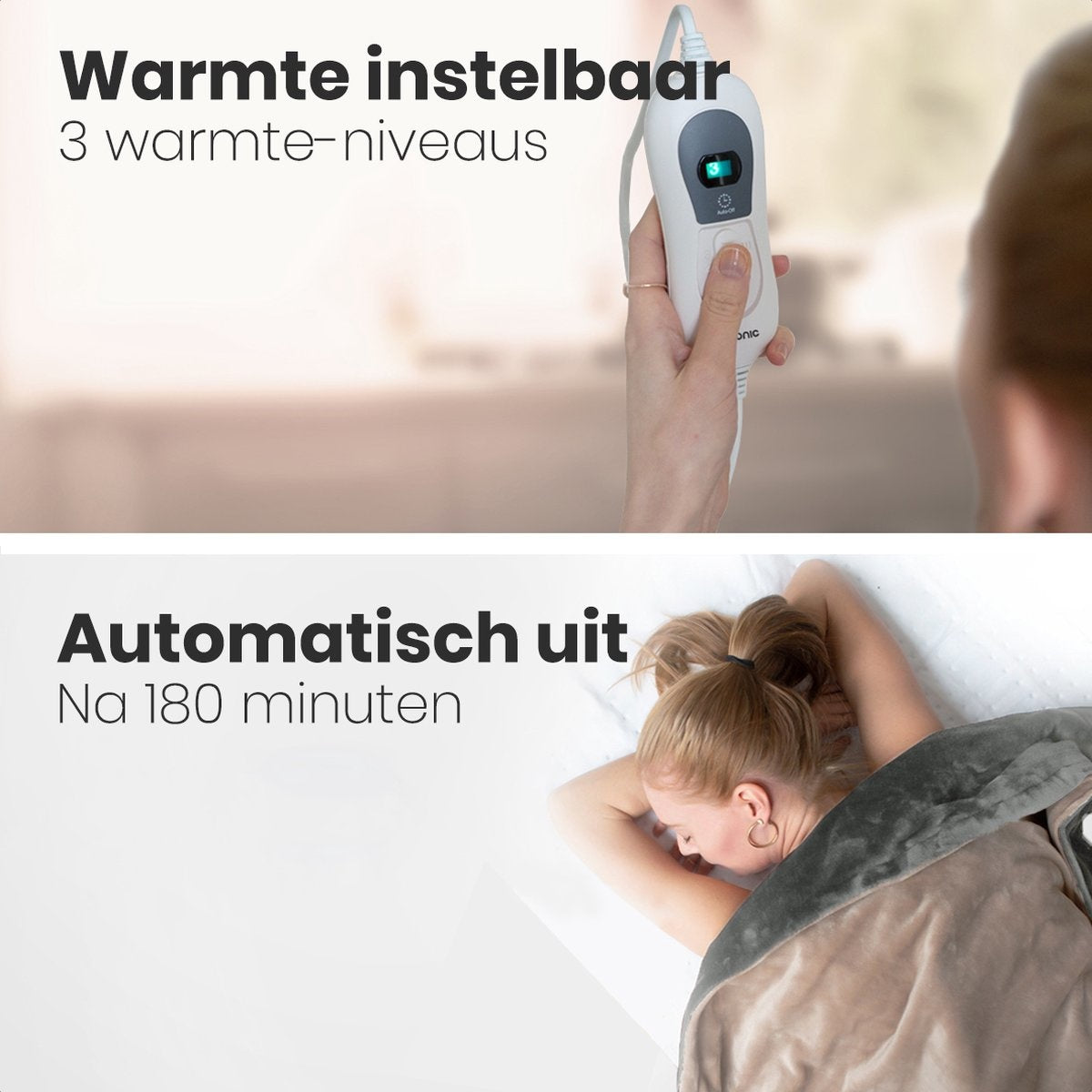 Auronic Elektrische Warmtedeken - 1 Persoons - 3 Warmtestanden - Bovendeken met Timer - 160 x 120cm - Grijs