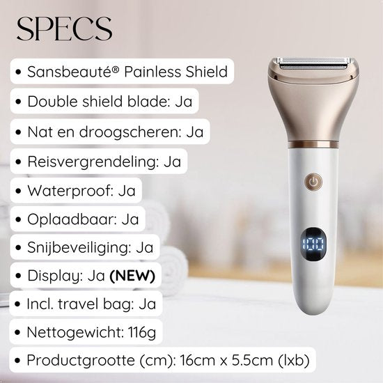 2-in-1 Ladyshave met Display - Gezicht - Oksels - Benen - Bikinilijn - Sansbeauté® - Scheerapparaat Vrouw - Gezichtsontharing Dames - Trimmer Vrouw - Ladyshaves Bikini - USB Oplaadbaar