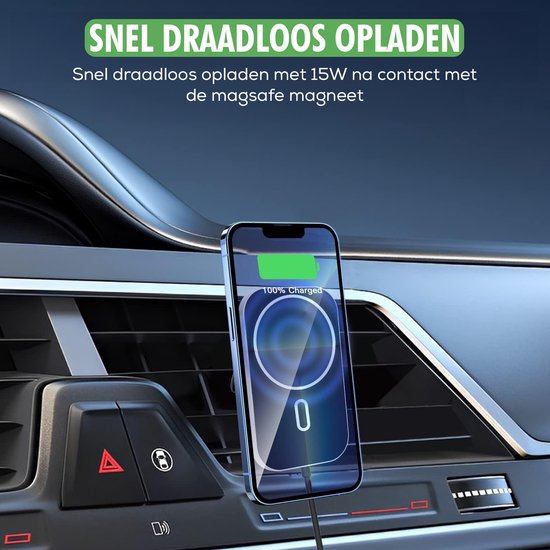 Travelhawk Magsafe Telefoonhouder Auto - Geschikt voor iPhone 11/12/13/14/15 - Draadloze oplader - Telefoonhouders Auto - Magsafe Autohouder -Magnetisch - Dashboard - Zwart