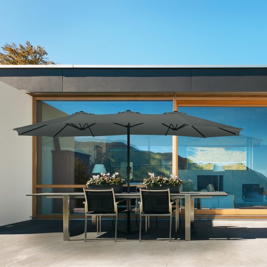 VONROC Premium Parasol Iseo - 460x270cm – Dubbele parasol – Duurzaam - UV werend doek - Grijs – Incl. beschermhoes