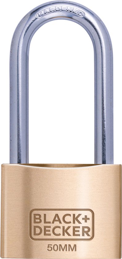 BLACK+DECKER Hangslot - 50mm - Lange Beugel - Incl. 3 Sleutels - Massief Messing Slot