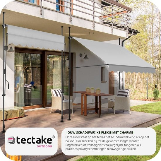 tectake - klemluifel - Zonnescherm – Zonneluifel - Verstelbaar - Klem-zonwering - Zonnescherm Balkon - 200 x 180 cm - lichtgrijs– zonwering - 404958
