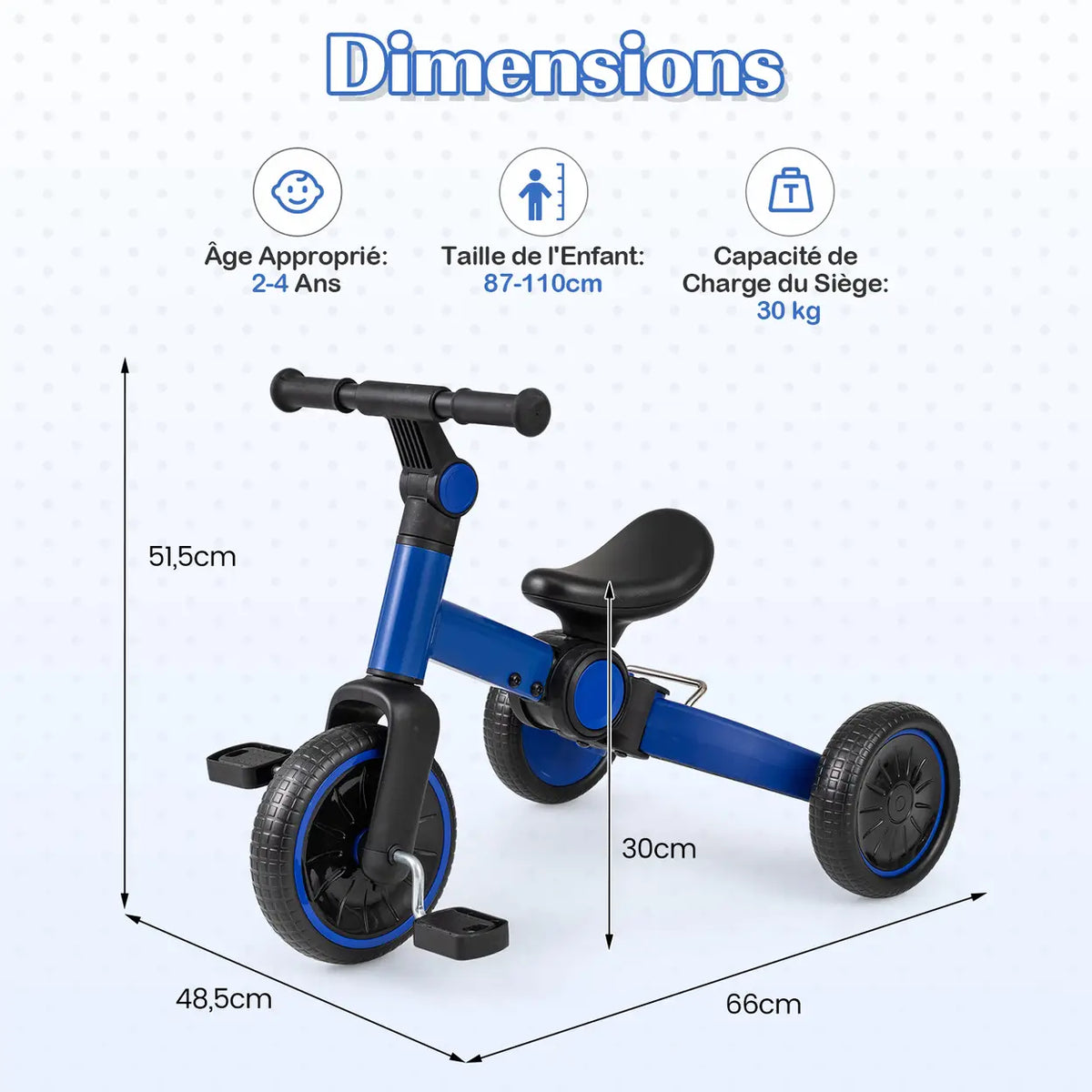 Costway 5-in-1 Kinderfiets - Blauw - Loopfiets met Afneembare Pedalen - Groeit Mee met je Kind
