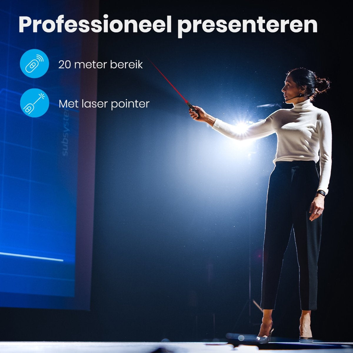 Auronic Presenter - Draadloos - Laser Pointer - Klikker - 20 Meter - Incl. Hoes - Zwart