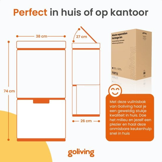 Goliving Automatische Prullenbak – Sensor & Soft-close – 72 liter – 42 x 31 x 75 cm – Zwart