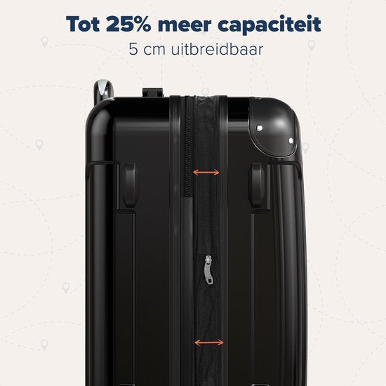 TRVLMORE Handbagage Koffer - 45L - TSA Cijferslot - Lichtgewicht - Uitbreidbaar - Trolley - 54x36x22cm - Zwart
