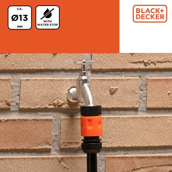 BLACK+DECKER Kraanaansluiting 1/2'' - ⌀ 13 MM - Koppelstuk - Kunststof - Zwart