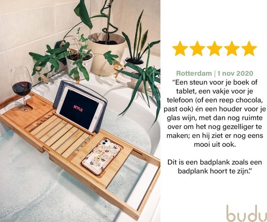 Budu Badplank Bamboe - Badplank voor in bad - Verstelbaar badrek - Houten badplank - Badrekje - Badplank hout - 70-105 cm