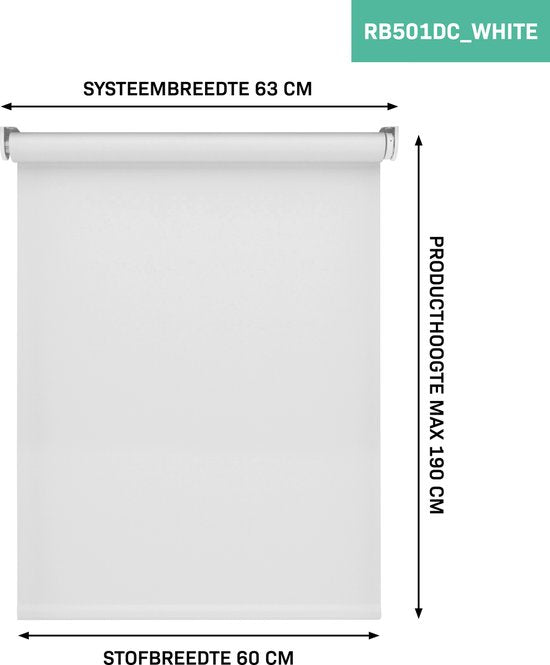VONROC SMART BLINDS - Elektrisch rolgordijn - Uitbreiding - 60 x 190 - Wit – Zonder afstandsbediening en oplaadkabel