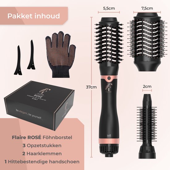 Flaire ROSÉ Föhnborstel met 2 Opzetstukken - Keramische Krulborstel - Ionisch - 1200W - Zwart