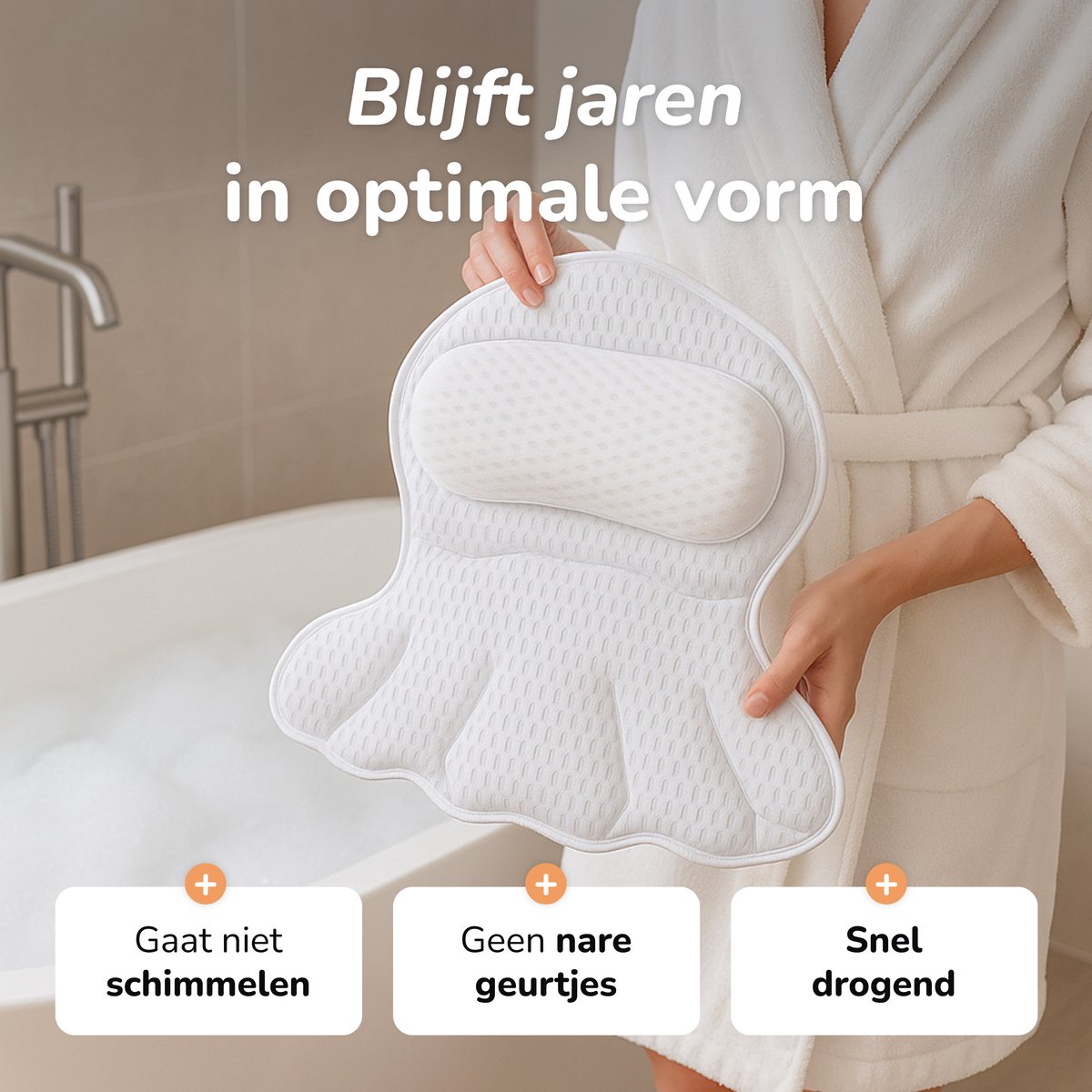 Badkussen voor in Bad 17x17 cm - Wit - Ergonomisch en Comfortabel Steunkussen voor Nek en Hoofd - Alyze