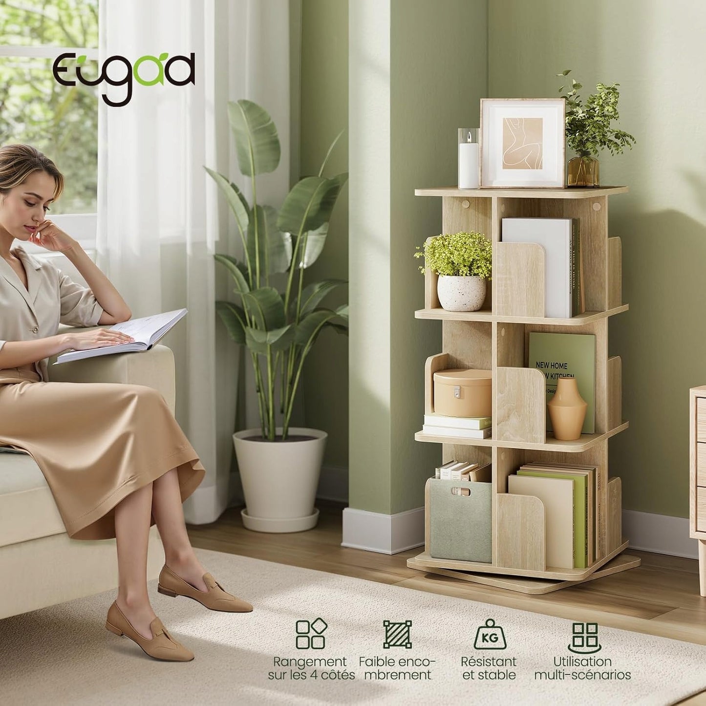Eugad Draaibare Boekenkast 360° - Licht Eiken - 40 x 94,5 x 40 cm
