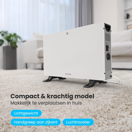 Auronic Convectorkachel - 2000W - Elektrische kachel - Slaapkamer, Woonkamer of Thuiswerken - Heater - Wit