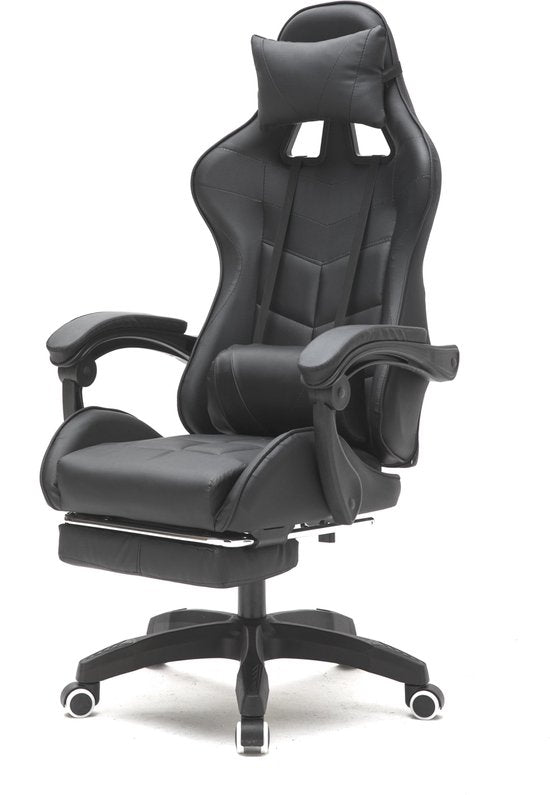 VDD Gaming - Game stoel - Gaming - Bureaustoel - Met Nekkussen & Verstelbaar Rugkussen - Met Voetsteun -Silicone Game Stoel - Draaistoel - Zwart