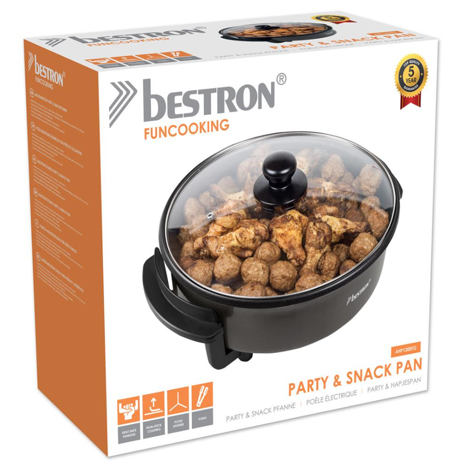 Bestron Multifunctionele Hapjespan AHP1200TG - Ø 30 cm - Antiaanbaklaag - Verstelbare Thermostaat