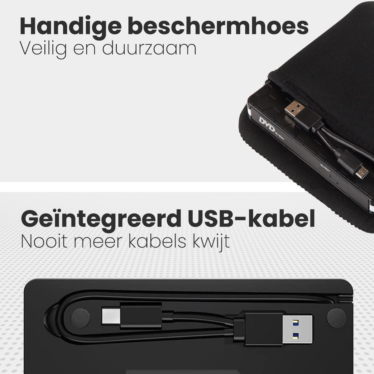 Auronic Externe DVD Speler - Voor Laptop en Brander - USB 3.0 of USB C - Windows, MacOS & Linux - Incl. Hoes + Kabel