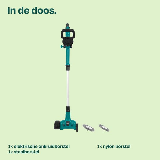 VONROC Accu Onkruidborstel 20V – telescopisch handvat - staal- en nylonborstel - excl. accu en lader