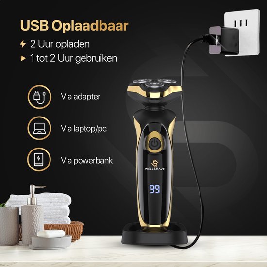 Wellshave 4 in 1 Scheerapparaat Elite - Scheerapparaat voor Mannen - Met Trimmer en Neustrimmer - Elektrische scheerapparaat - Scheren - Baardtrimmer