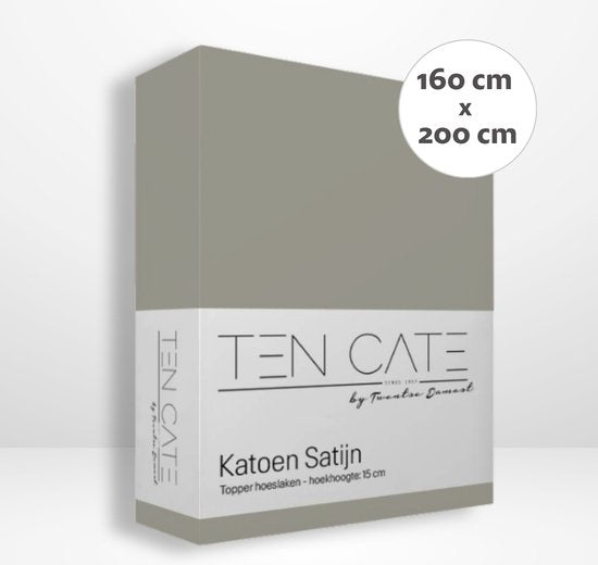 Ten Cate Hoeslaken - Hoeslaken Topper 160x200 - Hoeslaken 160x200 - Geschikt voor Topper Matras 160 x 200 - Katoensatijn - Topdekmatras 160x200 - Hoekhoogte 10 cm - Grijs