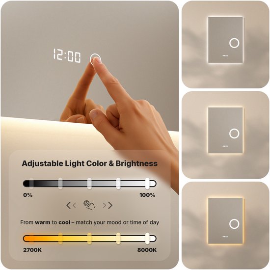 Mirlux Badkamerspiegel met LED Verlichting & Verwarming – Rechthoekige Wandspiegel – Anti Condens Douchespiegel - 60x80CM
