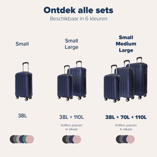 TRVLMORE Kofferset - 3 Delig - 38L Handbagage + 70L en 110L Ruimbagage - Lichtgewicht - Trolley - Reiskoffer Set - Donkerblauw